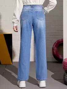 SHEIN Teen Girls Ripped Washed Jeans - Light Wash - View 2