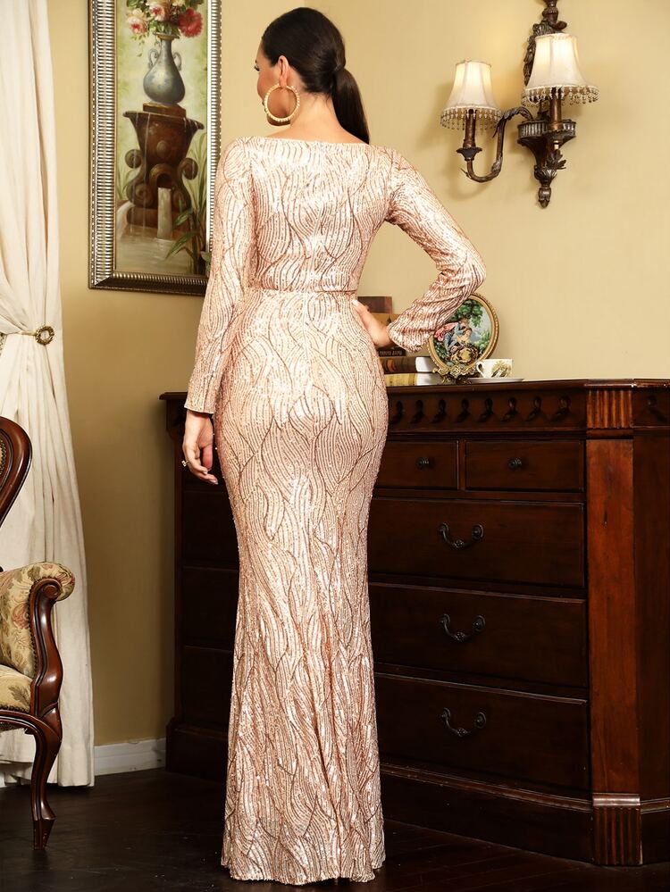 LOVE&LEMONADE 高衩亮片舞會連衣裙 - 香檳色 - 查看 2