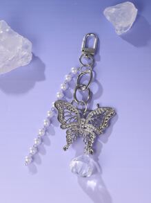 ROMWE Fairycore Accesorio de bolso con diseño de mariposa & de perla artificial - Plateado - Ver 3