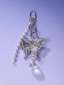 ROMWE Fairycore Accesorio de bolso con diseño de mariposa & de perla artificial - Plateado - Ver 2