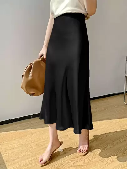 DAZY Falda de talle alto de línea A de unicolor para otoño