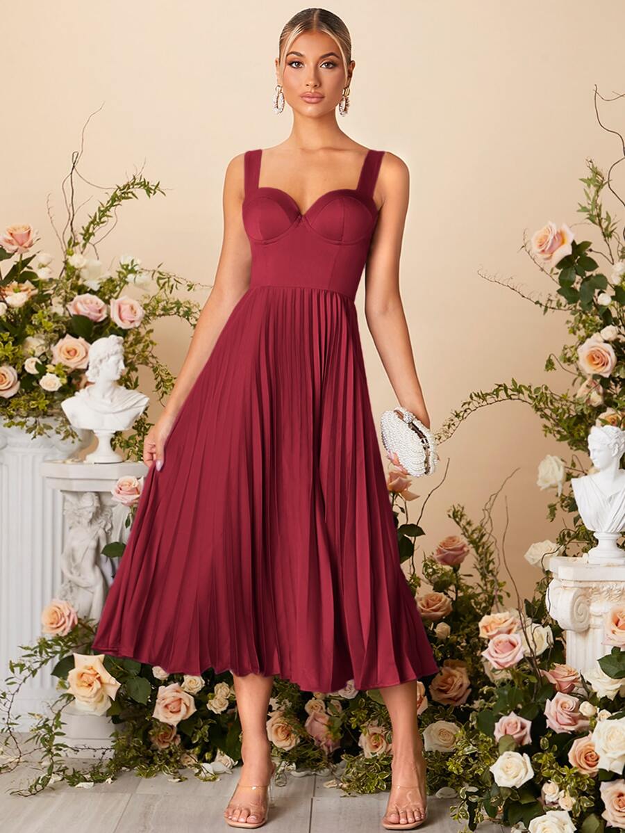 SHEIN Belle 百褶緊身上衣吊帶裙伴娘禮服