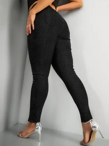 Apperloth A Plus Crocodile Pattern Stretch PU Leather Skinny Pants With Pockets, For Winter
