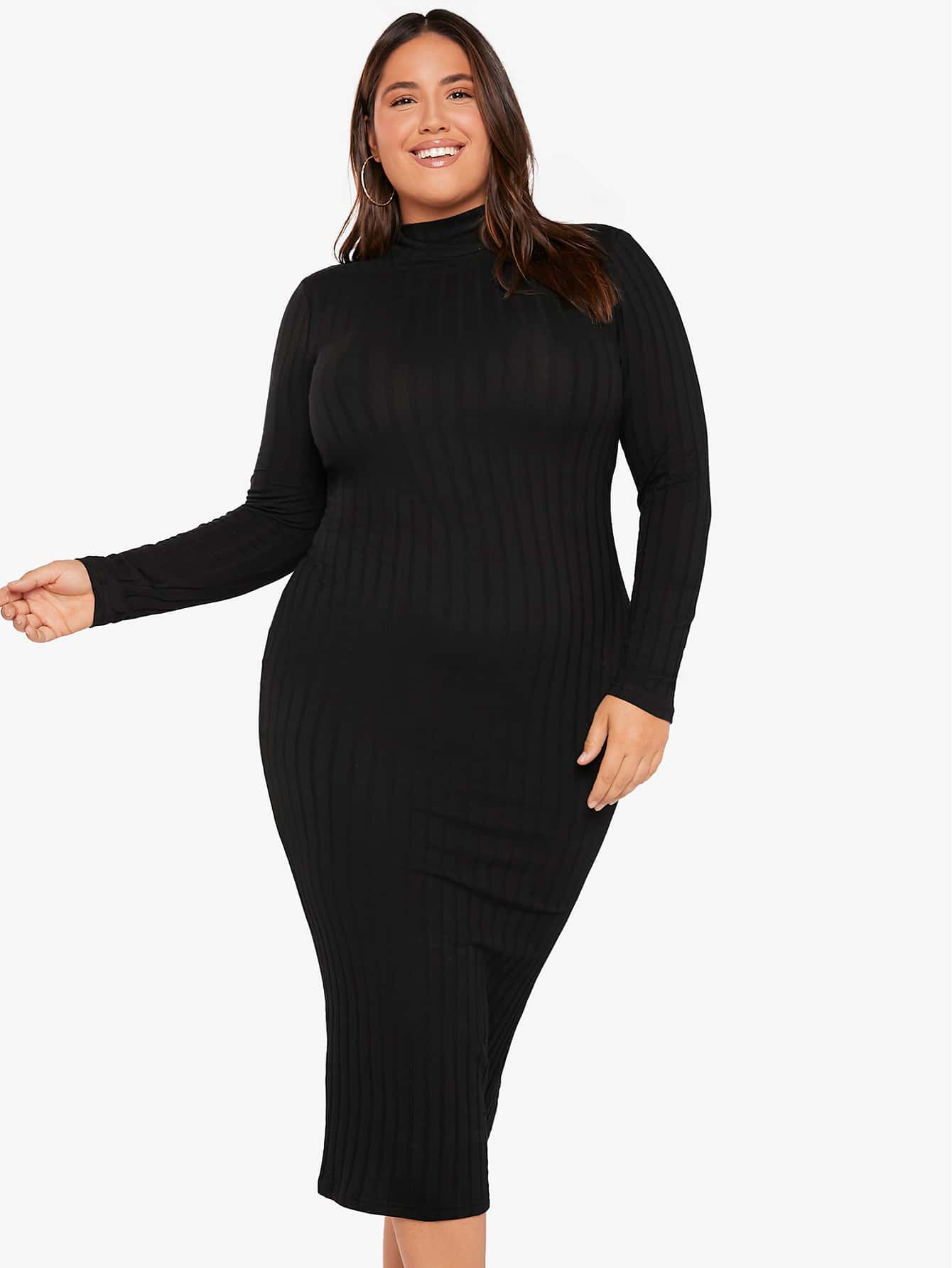 SHEIN BASICS Vestido De Cuello Alto De Punto De Costilla Para Mujer Talla Grande