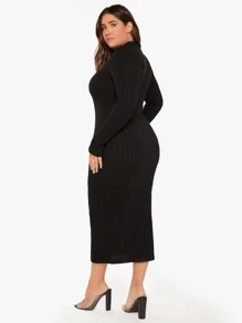 SHEIN BASICS Vestido De Cuello Alto De Punto De Costilla Para Mujer Talla Grande