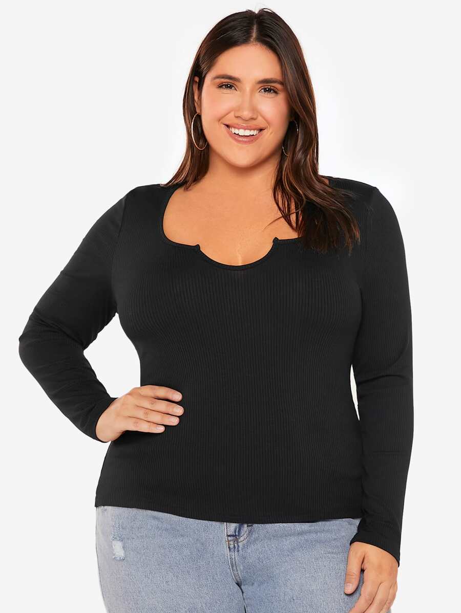 SHEIN BASICS Camiseta ajustada unicolor - Negro - Ver 1