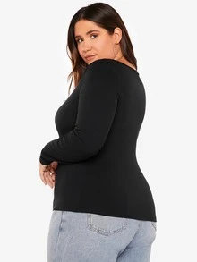SHEIN BASICS Camiseta ajustada unicolor - Negro - Ver 2