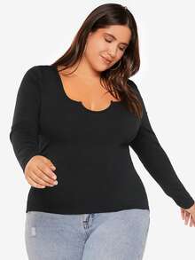 SHEIN BASICS Camiseta ajustada unicolor - Negro - Ver 3