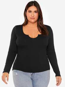 SHEIN BASICS Camiseta ajustada unicolor - Negro - Ver 4