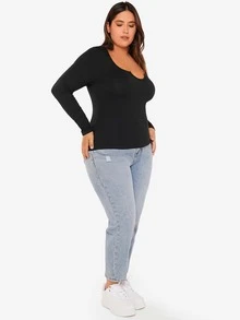 SHEIN BASICS Camiseta ajustada unicolor - Negro - Ver 5