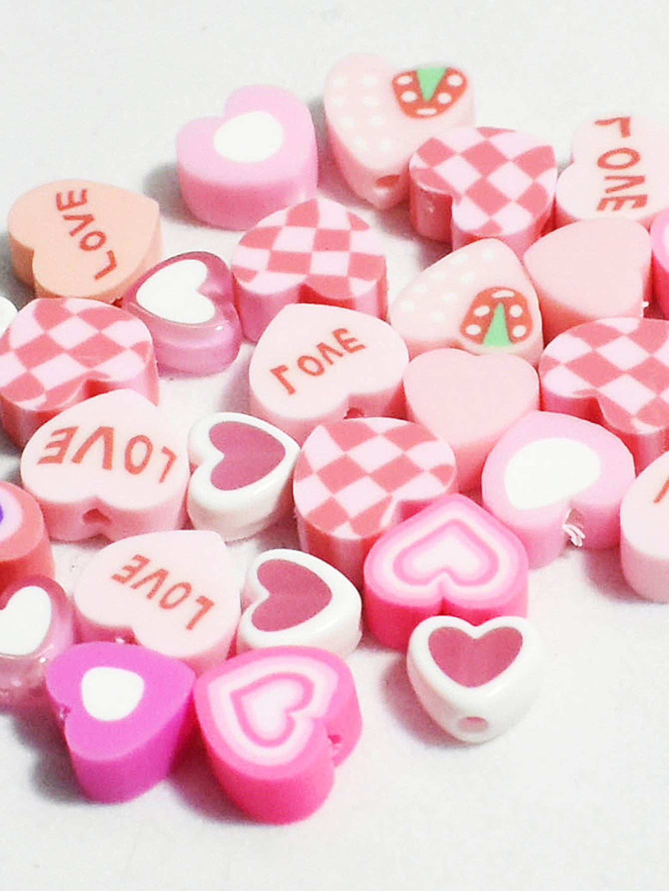 Yiwu Qiyou Accessories Co., LTD 30 hạt chữ cái acrylic màu hồng, kích thước 8-10mm, trộn ngẫu nhiên, thích hợp để làm vòng tay, quả cầu hình trái tim, vòng cổ, dây chuyền điện thoại, v.v. - Hồng - Xem 1