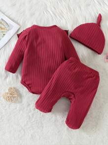 Em bé Viền Ruffle Ngủ Áo liền quần chặt & Quần có chân - Màu Đỏ Sâu - Xem 2