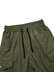 Manfinity EMRG Men Flap Pocket Side Drawstring Waist Corduroy Trousers - Army Green - View 5