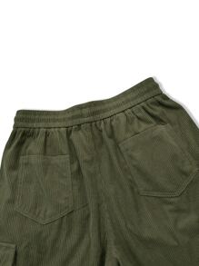 Manfinity EMRG Men Flap Pocket Side Drawstring Waist Corduroy Trousers - Army Green - View 6