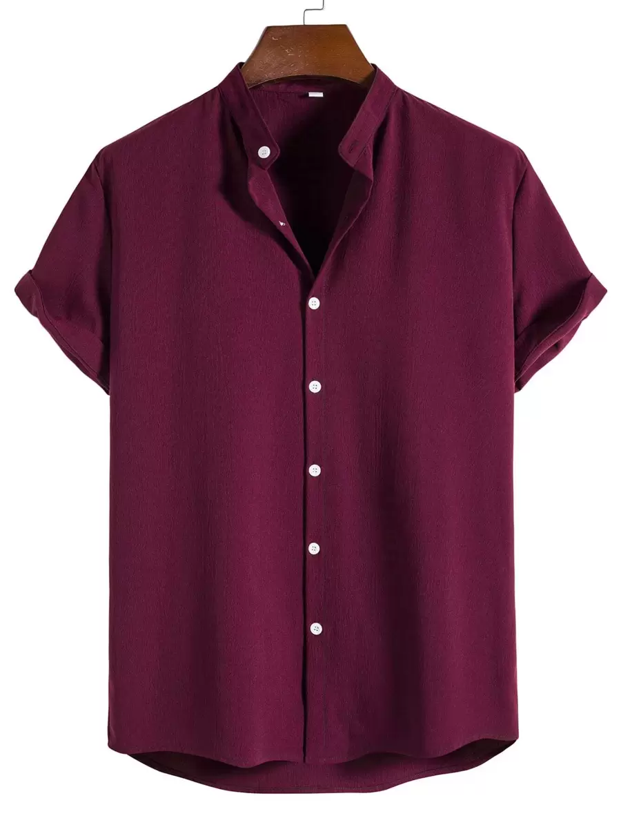 Manfinity Homme Men Solid Button Up Shirt - Burgundy - View 1