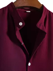 Manfinity Homme Men Solid Button Up Shirt - Burgundy - View 3