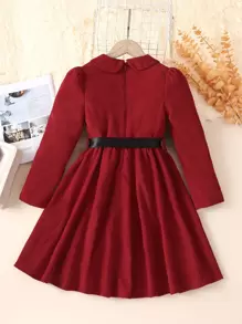 女孩娃娃領泡泡袖繫腰帶洋裝