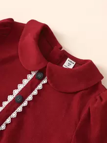 女孩娃娃領泡泡袖繫腰帶洋裝