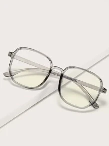 1pc Women's Fashionable Polygon Clear Optical Glasses, Black Color, Suitable For Daily Use, Computer, Phone, Reading, Gaming - Light Grey - View 1