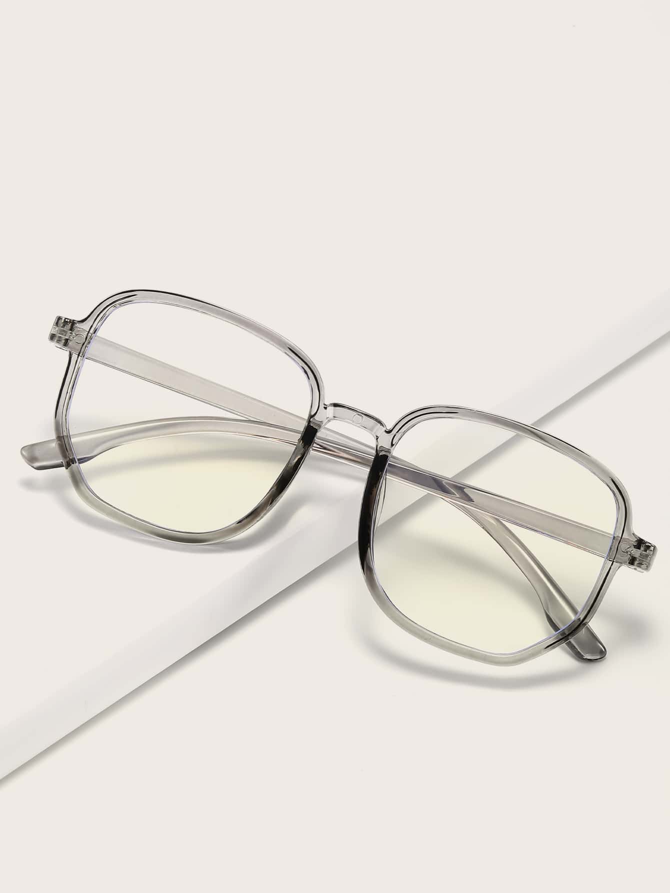 1pc Women's Fashionable Polygon Clear Optical Glasses, Black Color, Suitable For Daily Use, Computer, Phone, Reading, Gaming - Light Grey - View 1