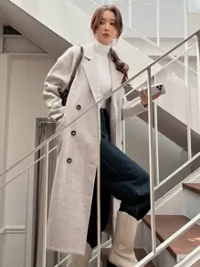 DAZY Drop Shoulder Double Breasted Overcoat Women Jacket,Fall Women Clothes - Apricot - View 1