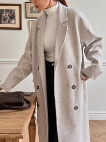 DAZY Drop Shoulder Double Breasted Overcoat Women Jacket,Fall Women Clothes - Apricot - View 2