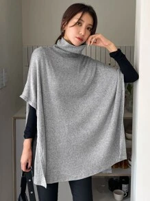 DAZY Abrigo capa cuello vuelto bajo asimétrico - Gris - Ver 1