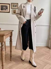 DAZY Drop Shoulder Double Breasted Overcoat Women Jacket,Fall Women Clothes - Apricot - View 4