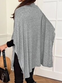 DAZY Abrigo capa cuello vuelto bajo asimétrico - Gris - Ver 2