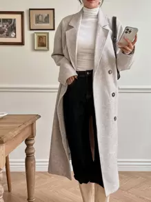 DAZY Drop Shoulder Double Breasted Overcoat Women Jacket,Fall Women Clothes - Apricot - View 5