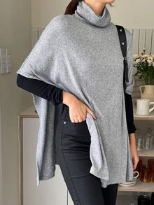 DAZY Abrigo capa cuello vuelto bajo asimétrico - Gris - Ver 3
