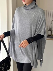 DAZY Abrigo capa cuello vuelto bajo asimétrico - Gris - Ver 4