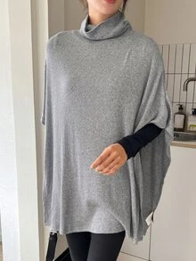 DAZY Abrigo capa cuello vuelto bajo asimétrico - Gris - Ver 5