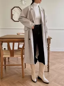 DAZY Drop Shoulder Double Breasted Overcoat Women Jacket,Fall Women Clothes - Apricot - View 8