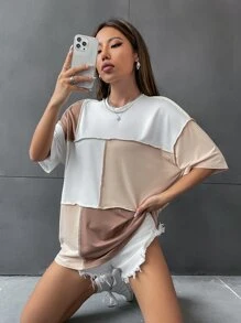 SHEIN Unity Áo thun oversize khâu nhiều màu Áo thun họa tiết cho nữ - Nhiều màu - Xem 3