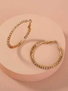 Pendientes de aro con diseño de diamante de imitación - Amarillo Oro - Ver 1