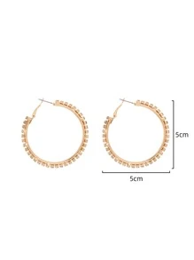 Pendientes de aro con diseño de diamante de imitación - Amarillo Oro - Ver 3