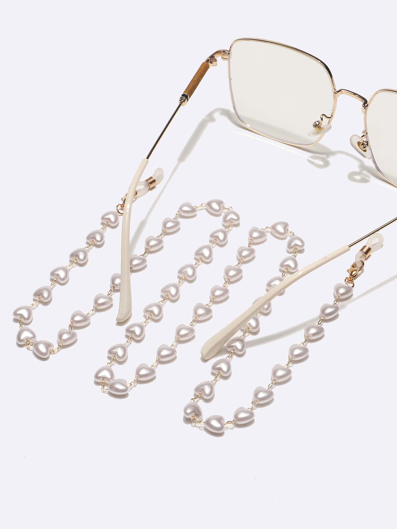 Lanț de ochelari cu decorare inimă de perle artificiale - Aur - Vizualizare 1