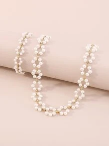 仿珍珠串珠項鏈和手鏈 - 金黃色 - 查看 4