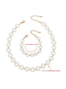 仿珍珠串珠項鏈和手鏈 - 金黃色 - 查看 5