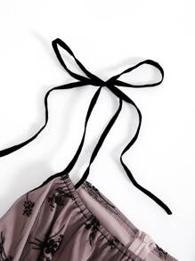 SHEIN Unity Mesh Overlay Tie Shoulder Cami Dress - Dusty Pink - View 5