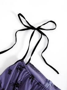 SHEIN Unity Đầm Tương phản Mesh Thắt nút Dây kéo Hoa Thanh lịch - Màu tím  Violet - Xem 5