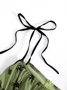 SHEIN Unity 網紗覆蓋肩上打結吊帶洋裝 - 綠色 - 查看 5