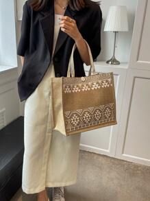 Túi mua sắm họa tiết hình học thêu cho công việc/đi làm/đi làm/văn phòngTúi đi học, ba lô trở lại trường, túi đi học, ba lô trở lại trường, thích hợp cho nữ sinh trung học, sinh viên đại học, hoàn hảo cho trở lại trường, đại học, trung học cơ sở, trung học phổ thông, ngoài trời, du lịch, đi chơi - Màu Khaki - Xem 2