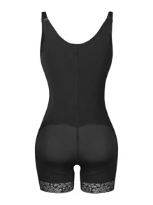 Zipper Front Shapewear Bodysuit - Black - View 2