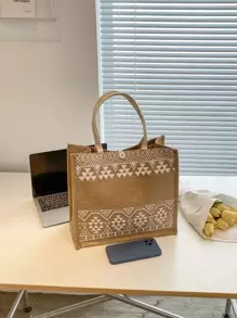 Túi mua sắm họa tiết hình học thêu cho công việc/đi làm/đi làm/văn phòngTúi đi học, ba lô trở lại trường, túi đi học, ba lô trở lại trường, thích hợp cho nữ sinh trung học, sinh viên đại học, hoàn hảo cho trở lại trường, đại học, trung học cơ sở, trung học phổ thông, ngoài trời, du lịch, đi chơi - Màu Khaki - Xem 7