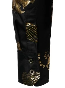 Hombres Camisa estampado dorado - Negro - Ver 5