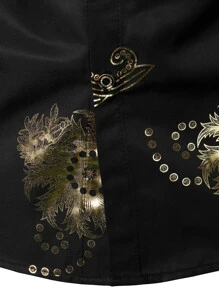 Hombres Camisa estampado dorado - Negro - Ver 6