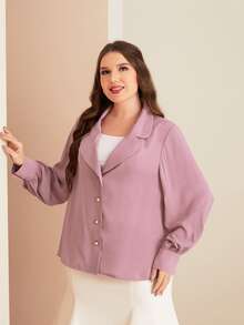 Modelyn 大碼西裝領燈籠袖襯衫 - 藕粉色 - 查看 3