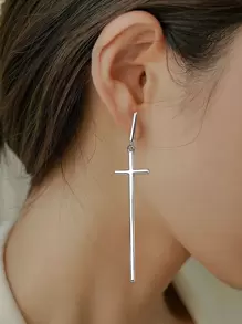 Pendientes largos con diseño de cruz - Plateado - Ver 1